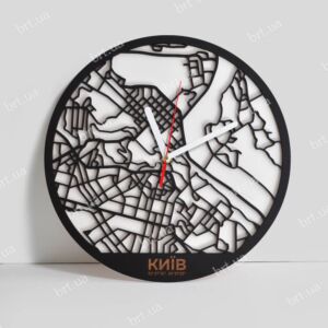Мапа Києва - годинник з чорного і білого дерева