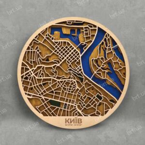 Кругла багатошарова мапа Києва з дерева, діаметр 30 см